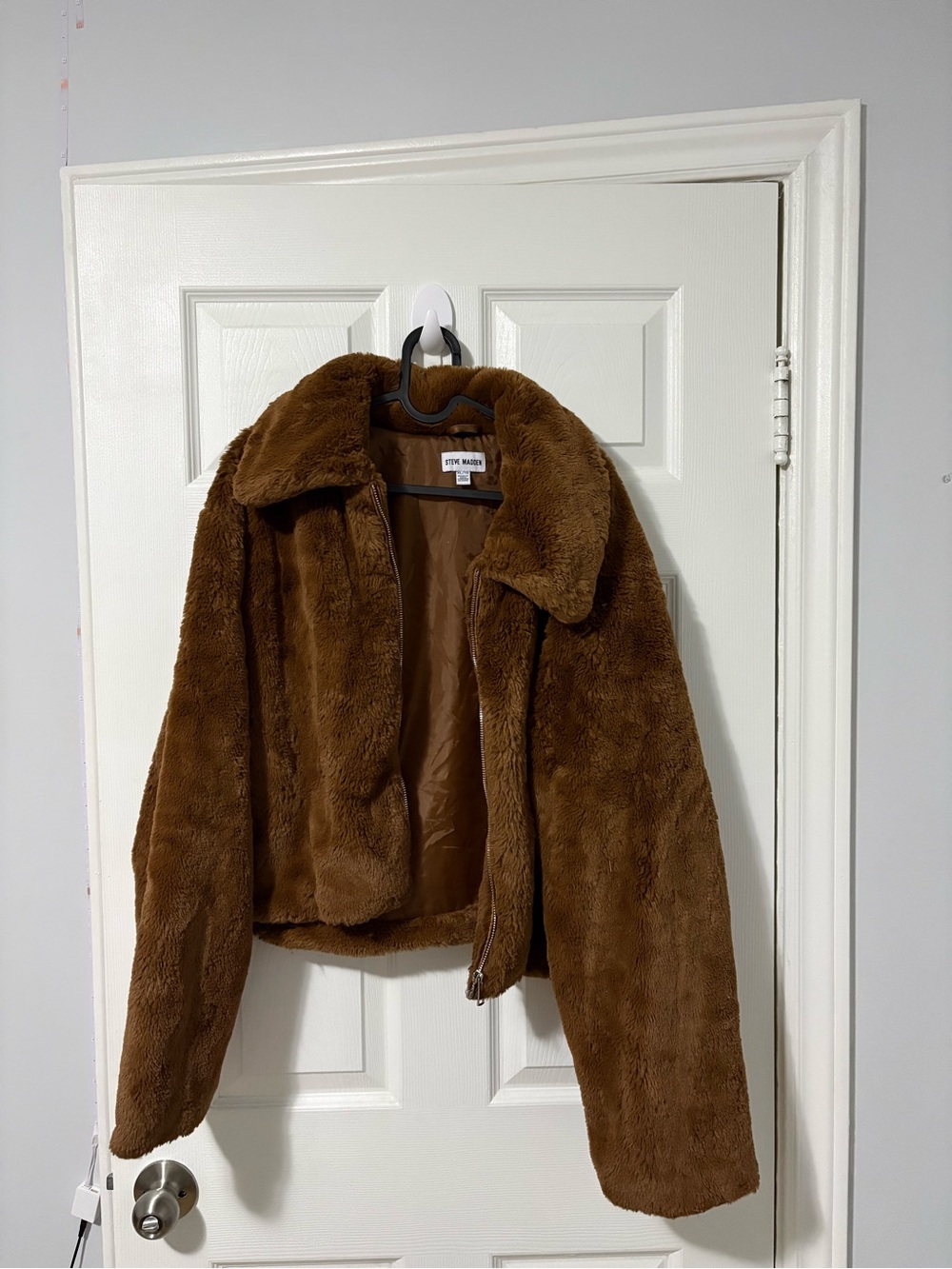 Steve Madden Plush Teddy Jacket in Rich Brown